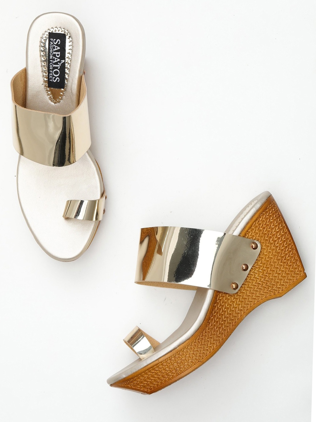 

SAPATOS Gold-Toned Printed Wedge Sandals