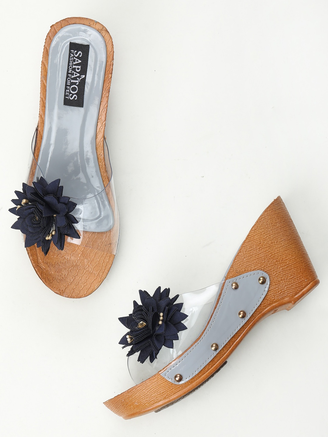 

SAPATOS Grey Embellished Wedge Mules