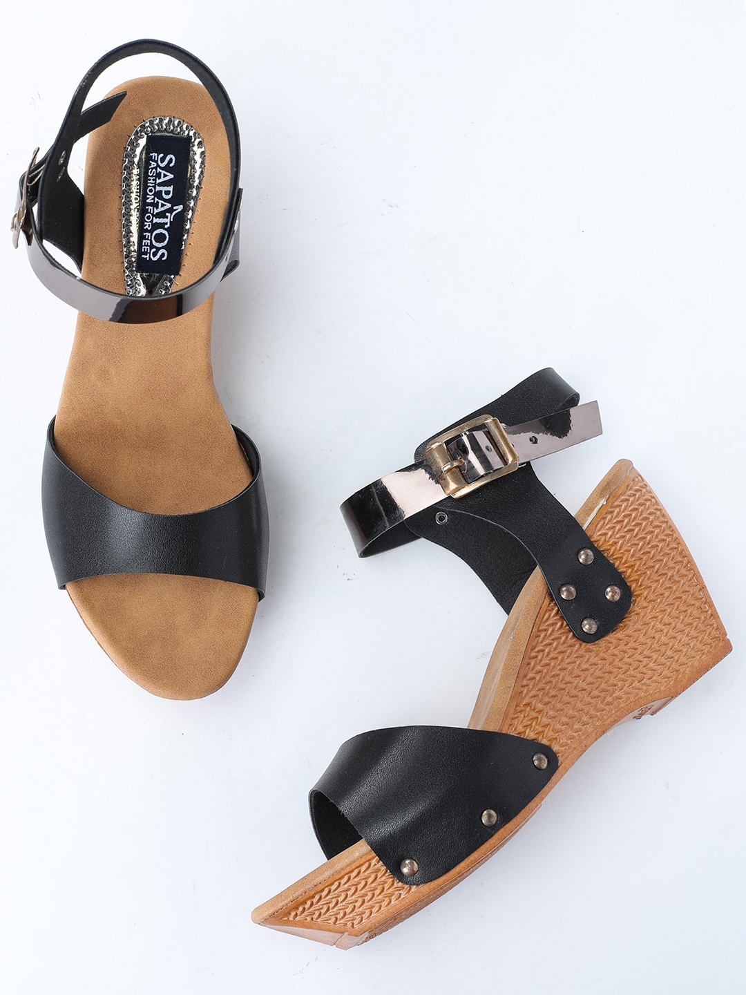 

SAPATOS Black Wedge Sandals with Buckles