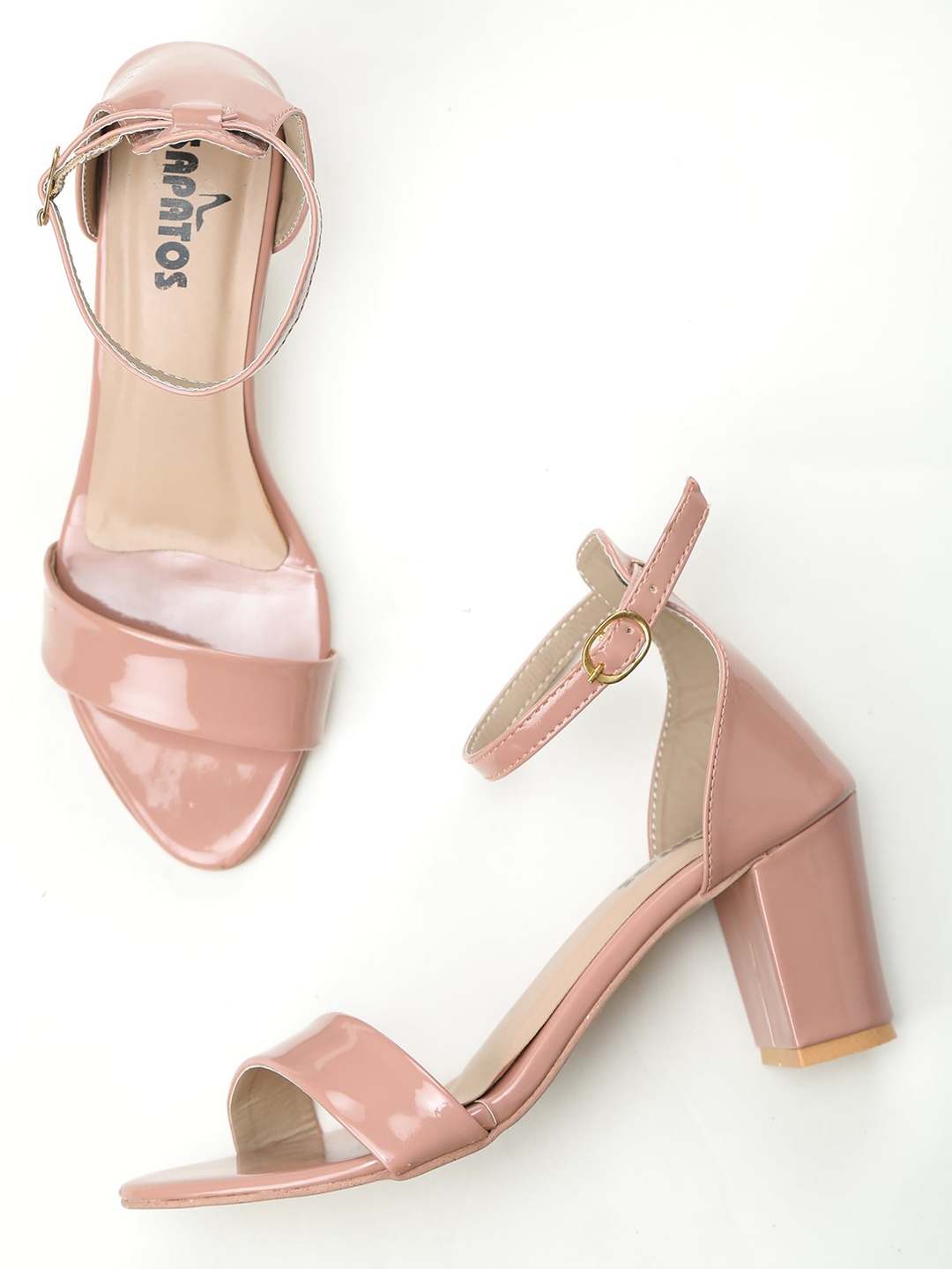 

SAPATOS Peach-Coloured Printed Block Sandals with Buckles