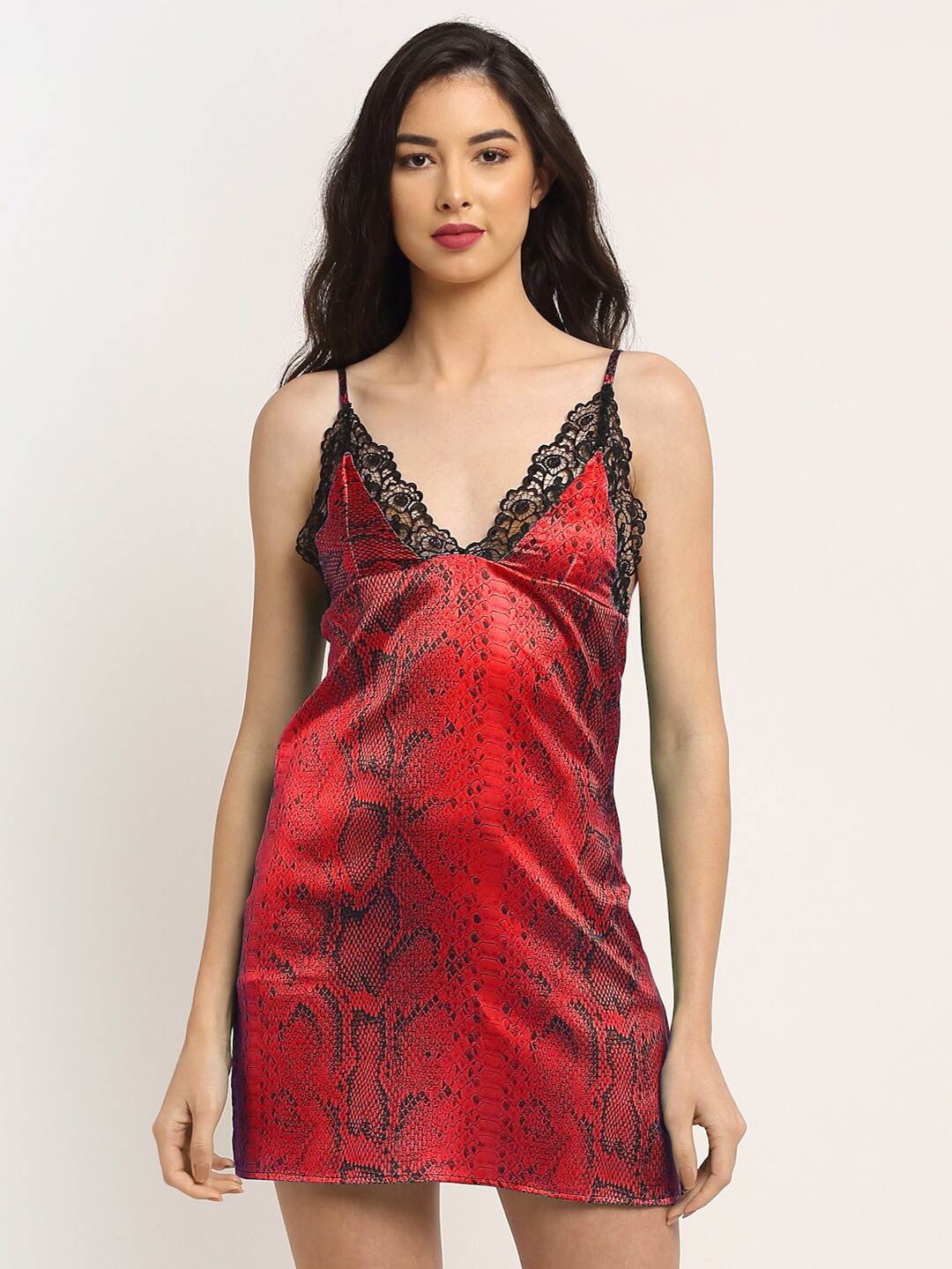 

EROTISSCH Red Printed Satin Nightdress