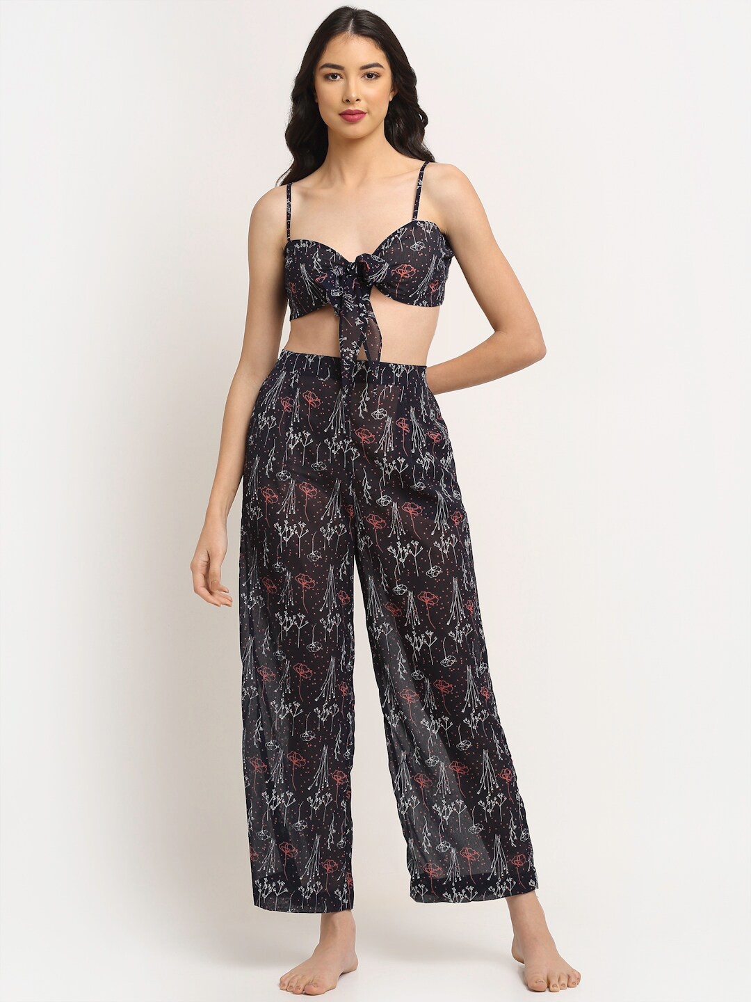 

EROTISSCH Women Navy Blue Floral Printed Beach Wear
