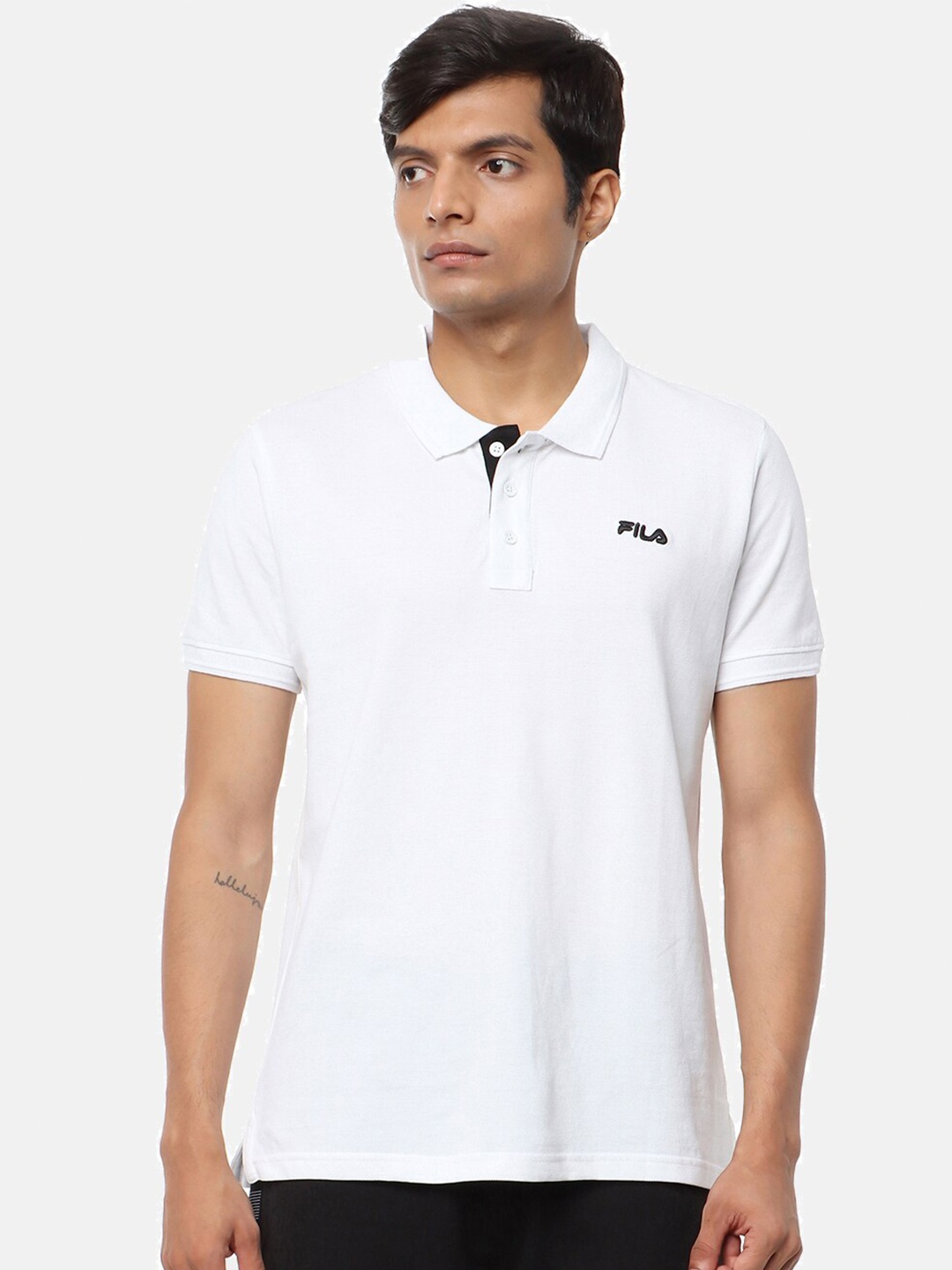 

FILA Men White Polo Collar Pure Cotton Slim Fit T-shirt