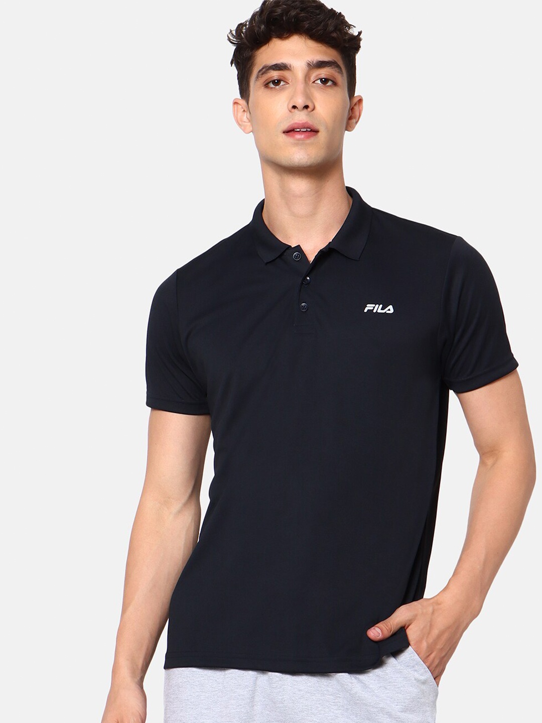 

FILA Men Blue Polo Collar Applique Slim Fit T-shirt