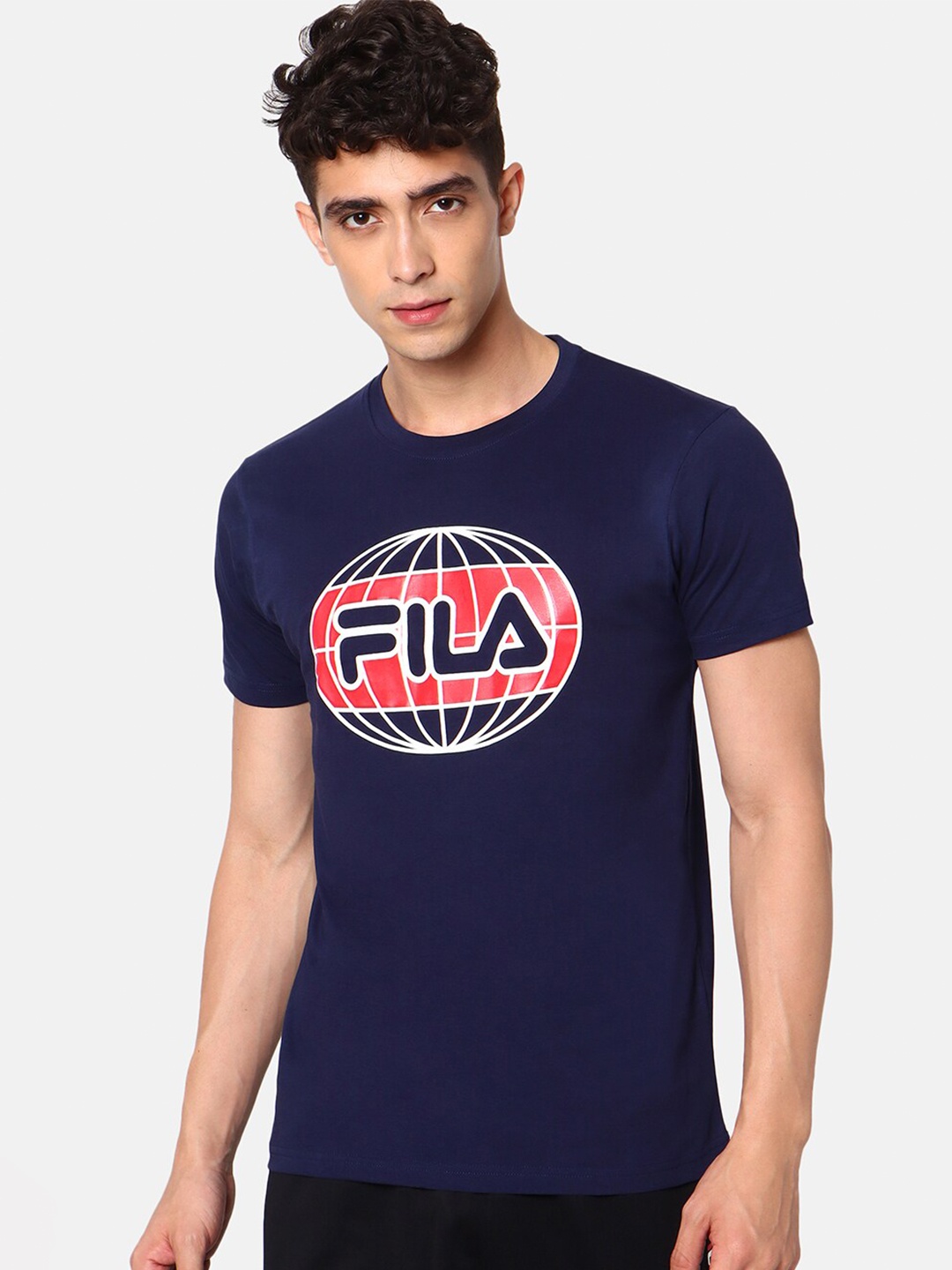 

FILA Men Blue Typography Printed Pure Cotton Slim Fit T-shirt