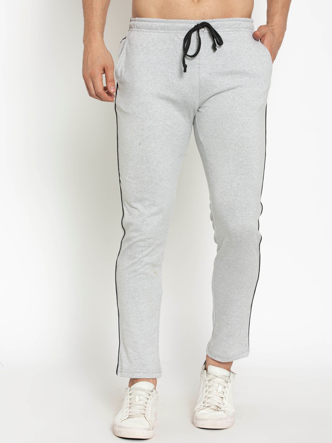 

American-Elm Men Grey Melange Solid Slim-Fit Cotton Track Pants