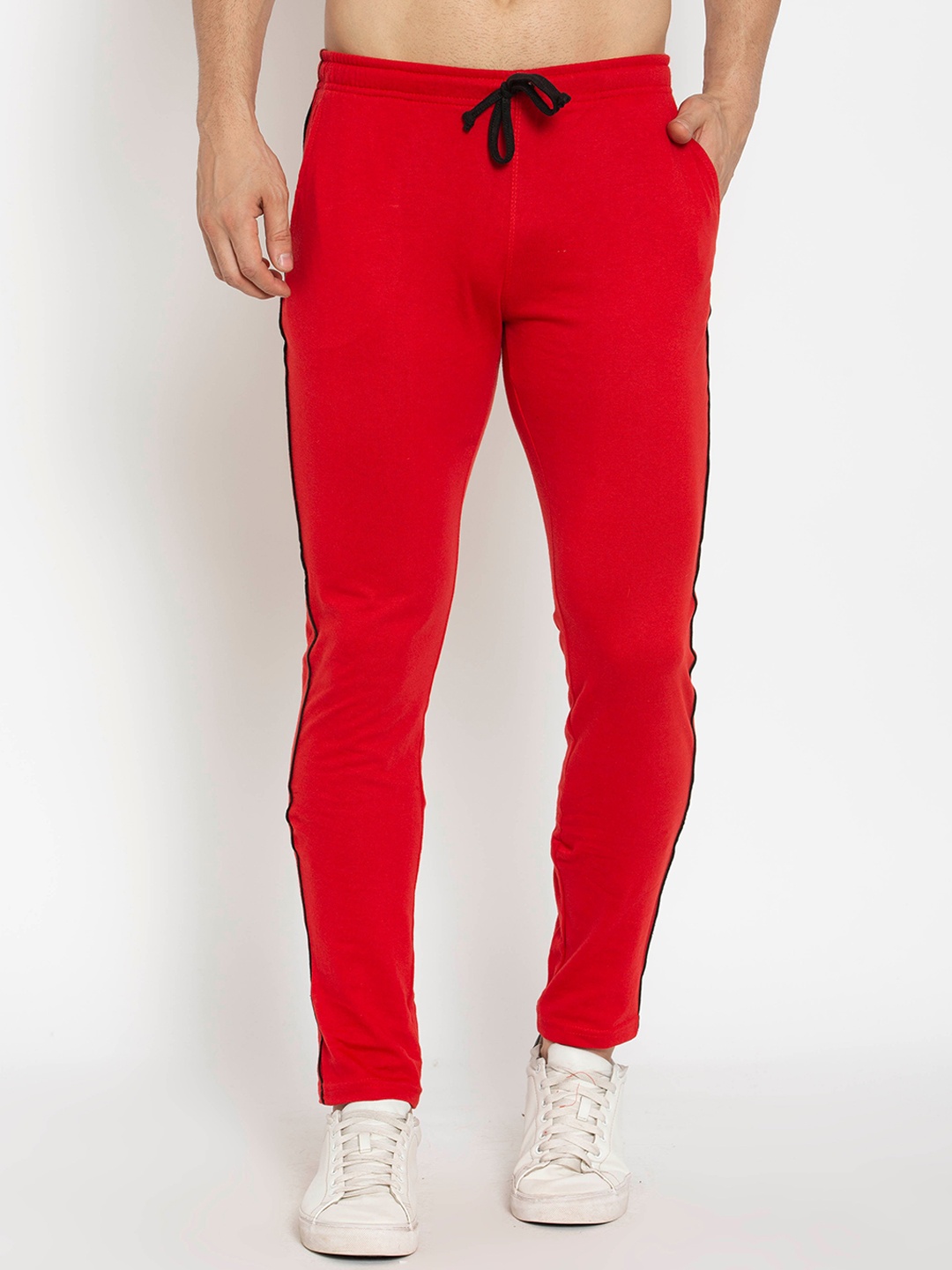 

American-Elm Men Red Solid Cotton Slim-Fit Track Pants