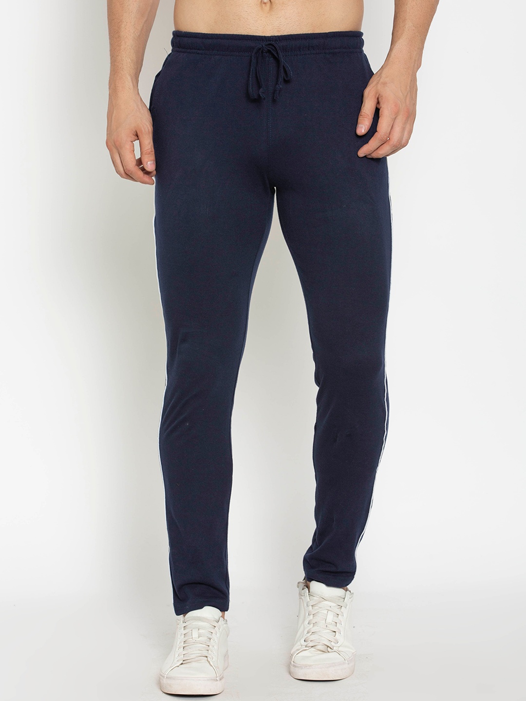 

American-Elm Men Navy Blue Solid Slim-Fit Cotton Track Pants