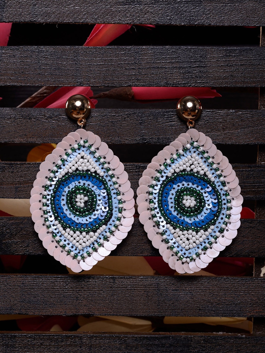 

Saraf RS Jewellery Blue & Pink Contemporary Evil Eye Drop Earrings