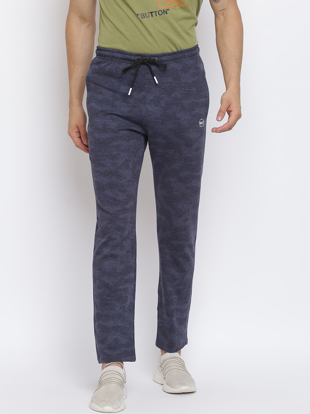 

MKH Men Navy Blue Printed Cotton Track Pants