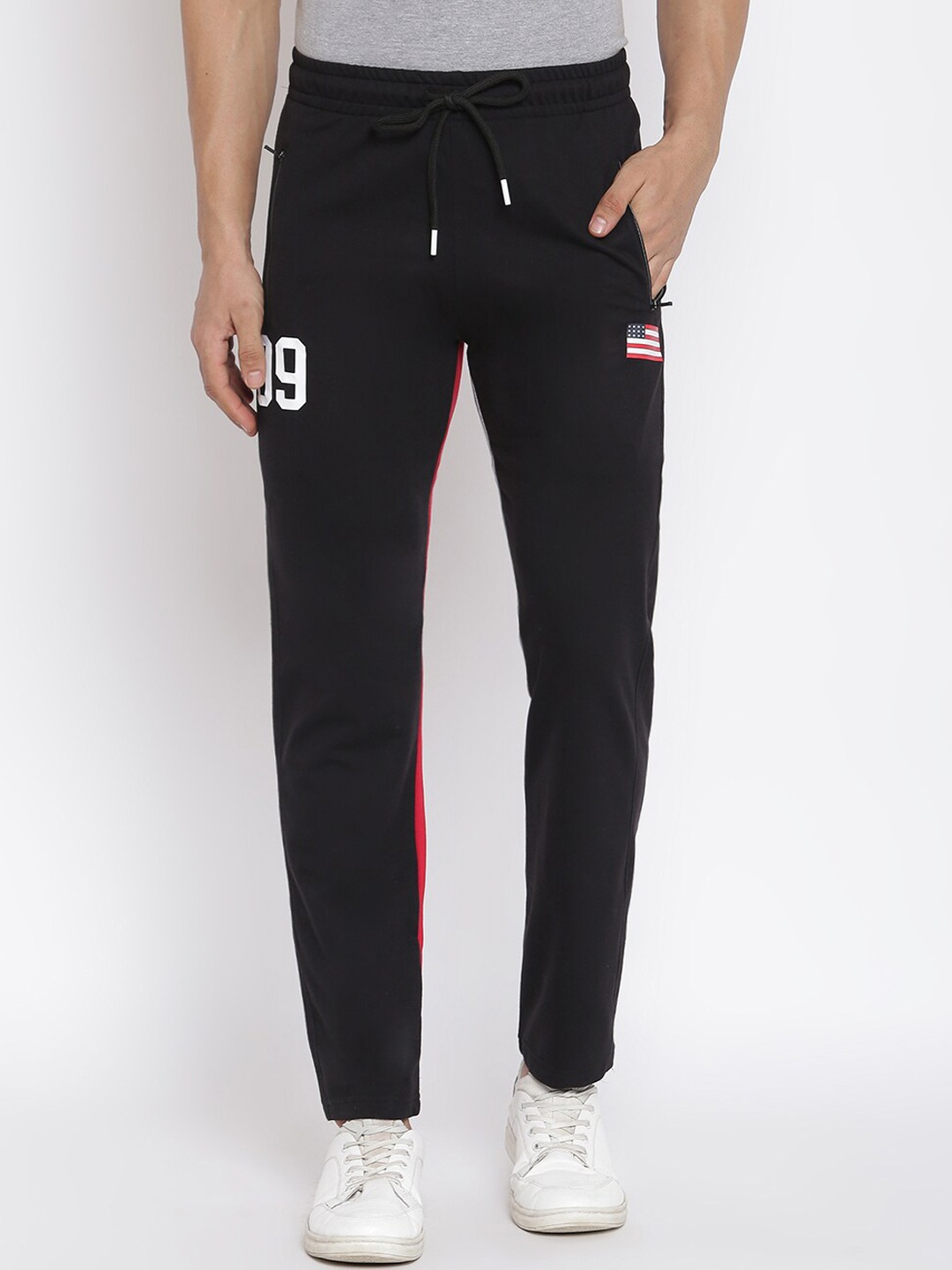

MKH Men Navy Blue & Red Solid Track Pants