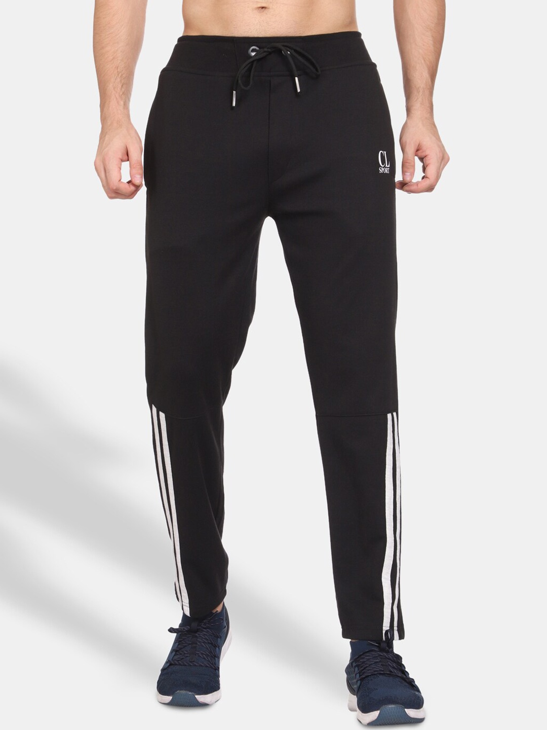 

CL SPORT Men Black & White Striped Track Pants