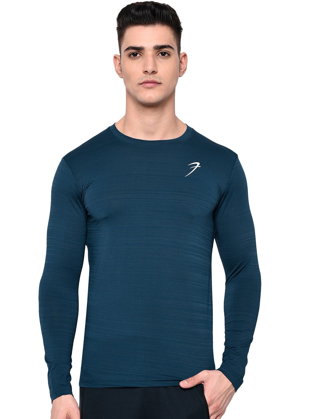 

FUAARK Men Teal Dri-FIT Applique Slim Fit Training or Gym T-shirt