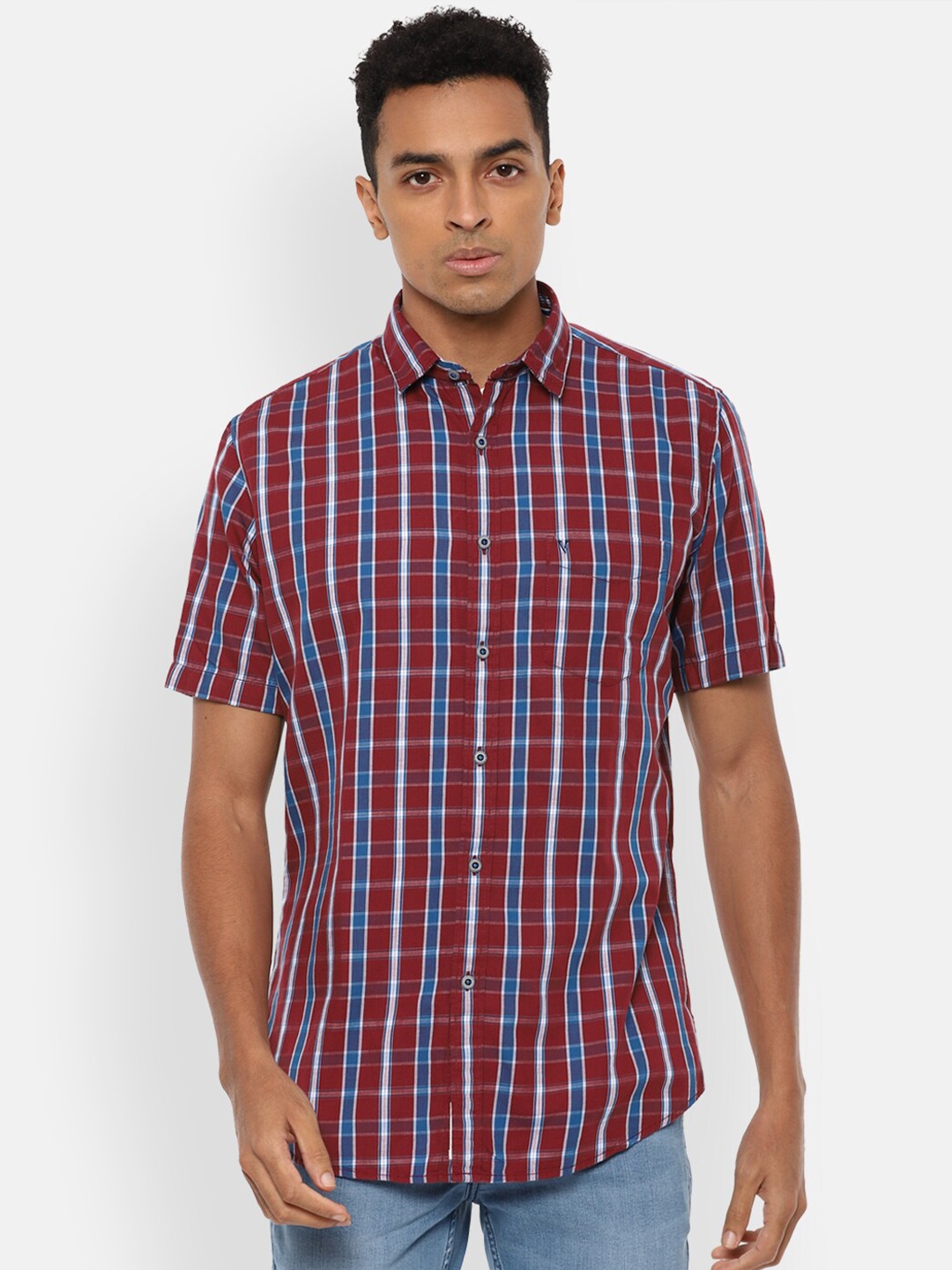 

VAN HEUSEN DENIM LABS Men Maroon Slim Fit Checked Casual Shirt