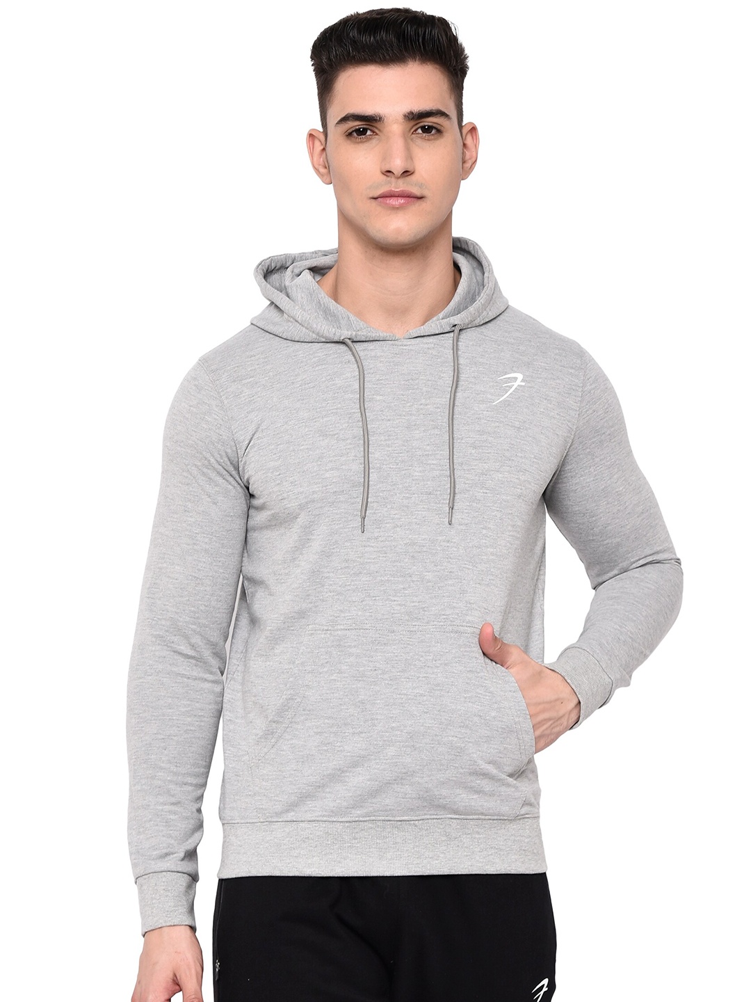 

FUAARK Men Grey Hooded Sweatshirt