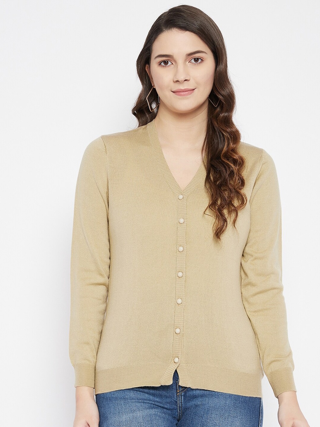 

Zigo Women Woolen Beige Solid Front Open Cardigan