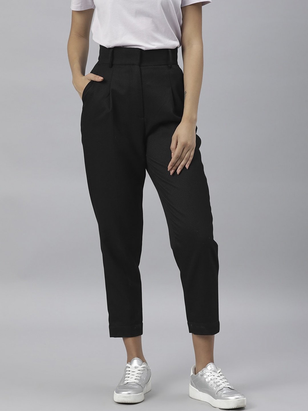 

RAREISM Women Black Pleated Trousers