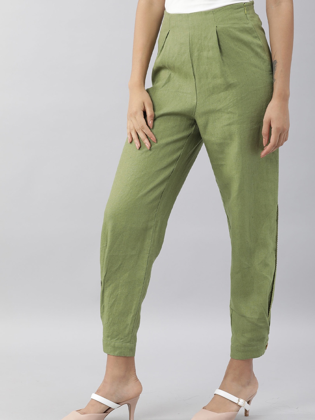 

RAREISM Women Green Pleated Trousers