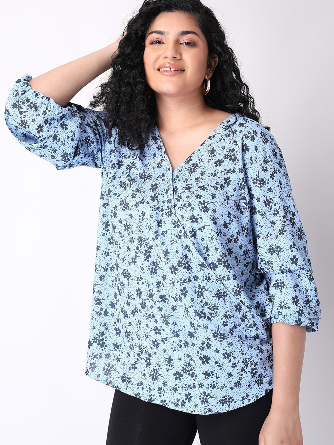 

FabAlley Curve Blue Floral Print Georgette Top