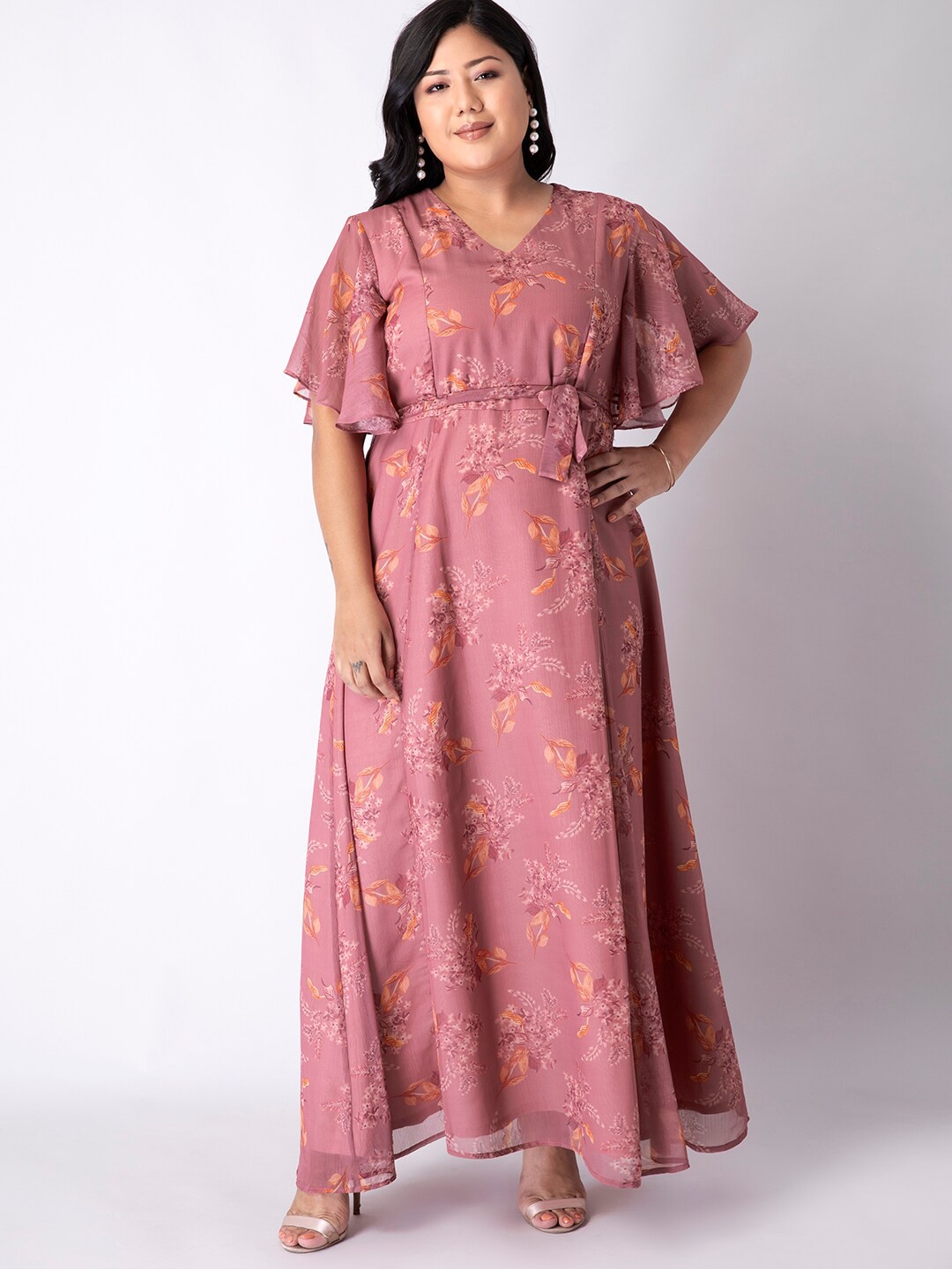 

FabAlley Curve Rose Floral Georgette Maxi Dress