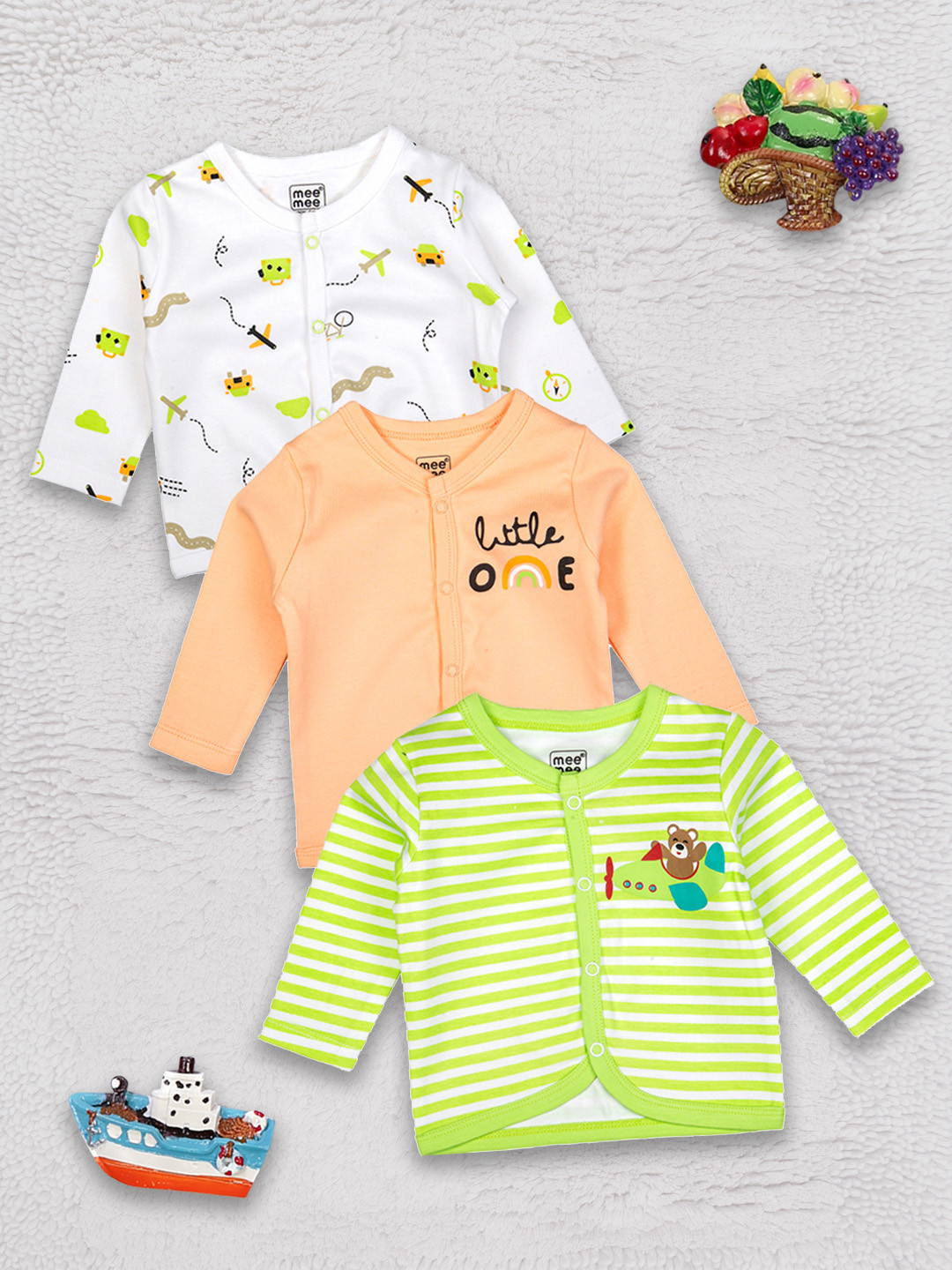 

MeeMee Infant Boys Pack Of 3 Printed Cotton Jhablas, White