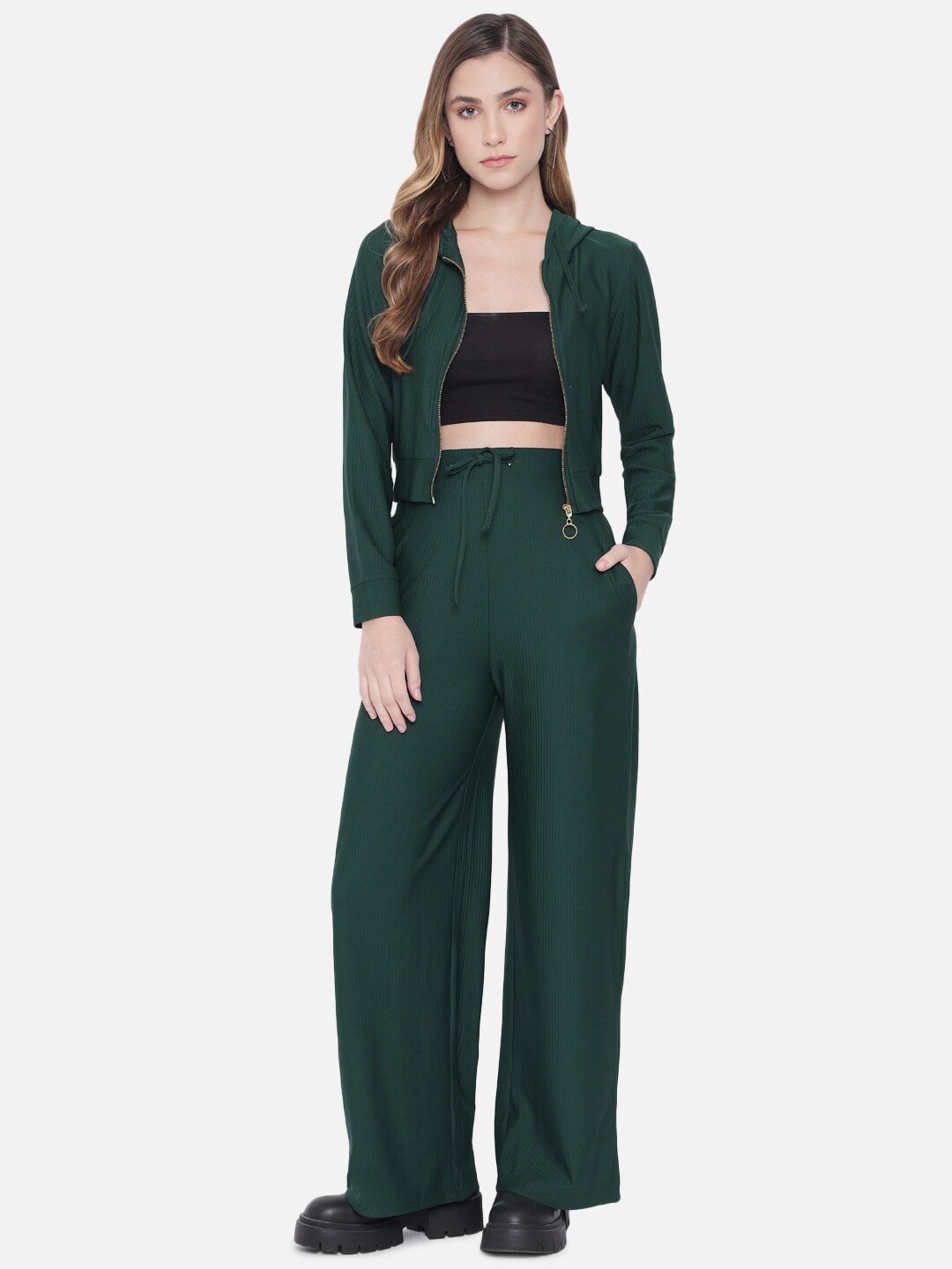 

Orchid Blues Women Green Loose Fit High-Rise Trousers