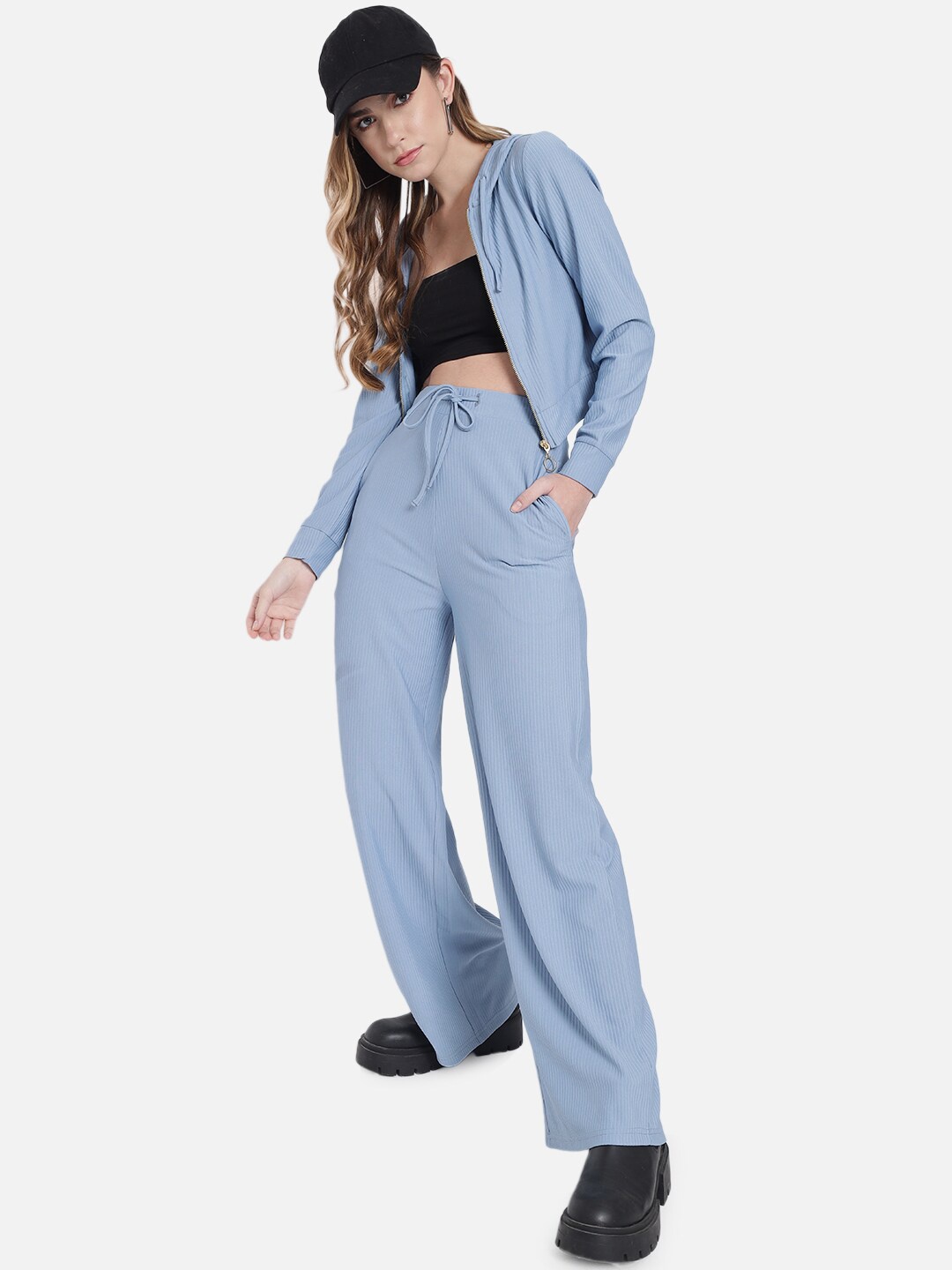 

Orchid Blues Women Blue Loose Fit High-Rise Trousers