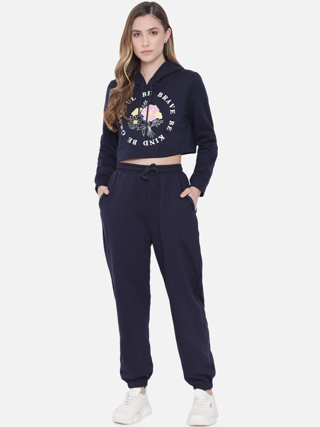

Orchid Blues Women Navy Blue Loose Fit High-Rise Joggers Trousers