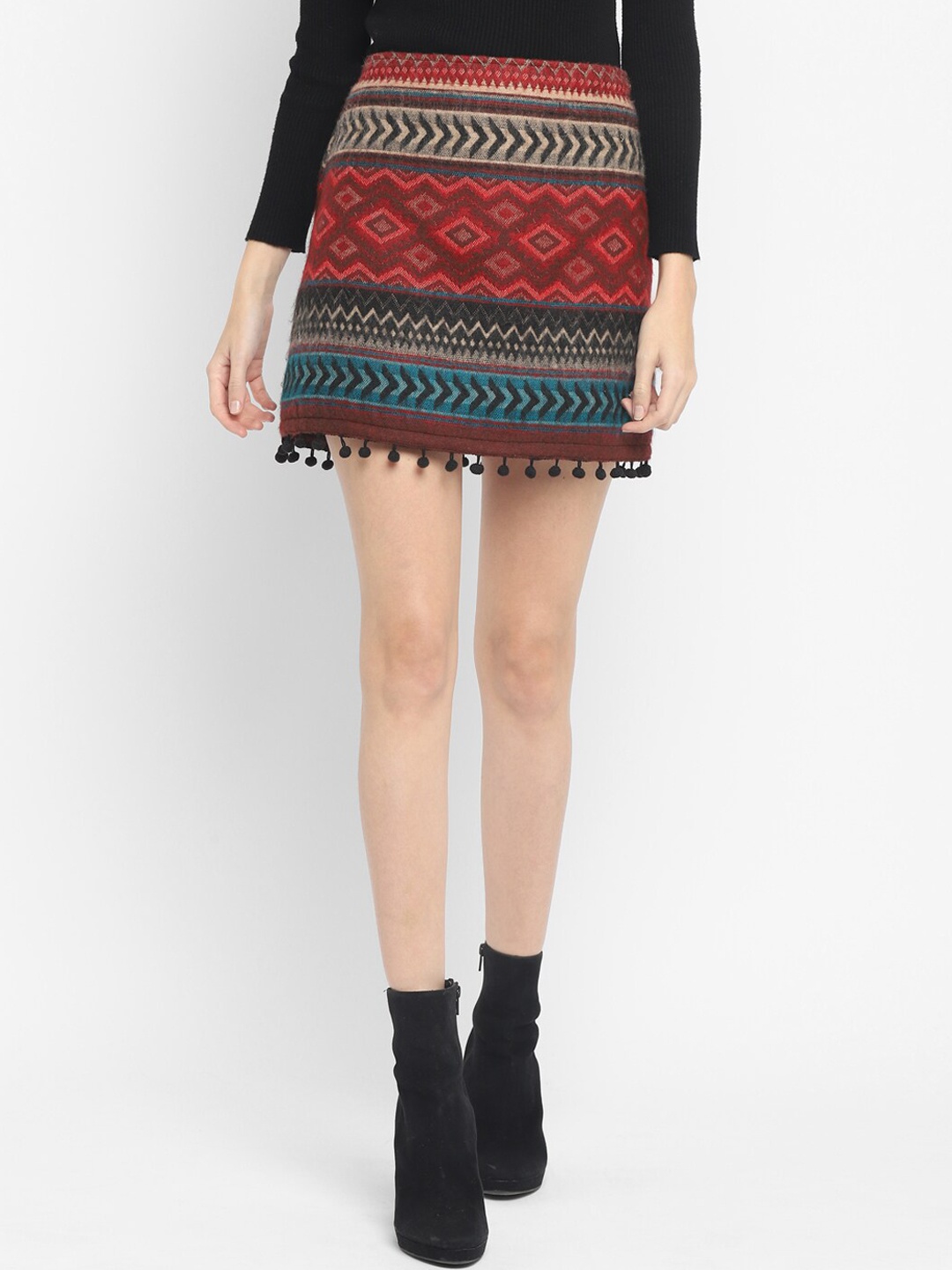 

Taurus Woman Red & Blue Woven A-Line Mini Skirt