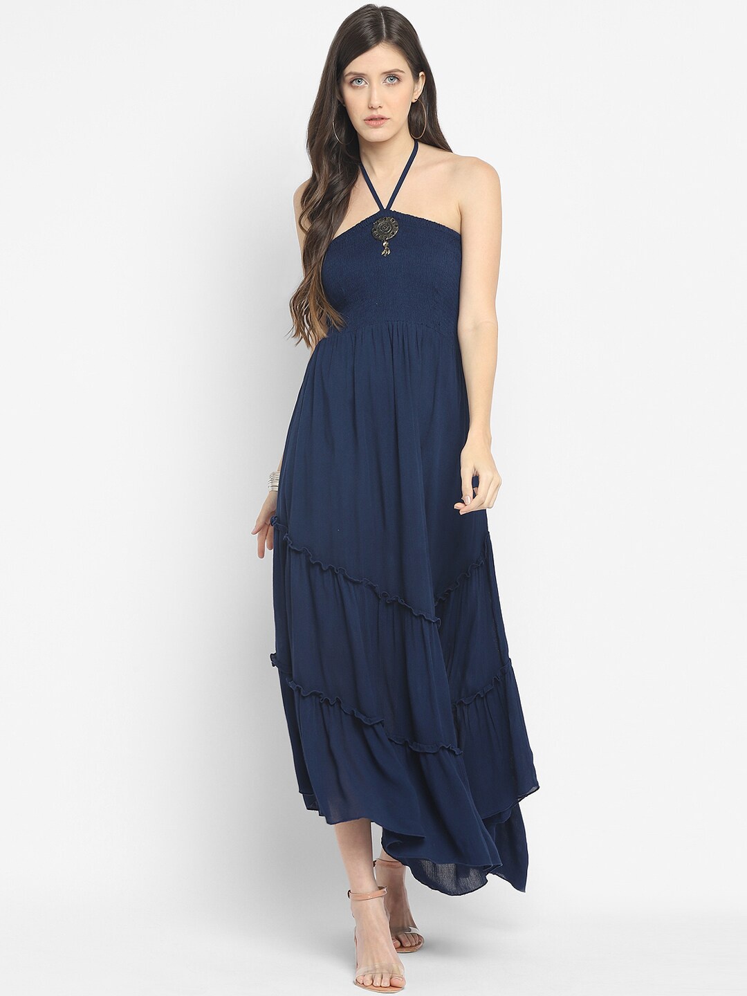 

Taurus Blue Halter Neck Maxi Dress