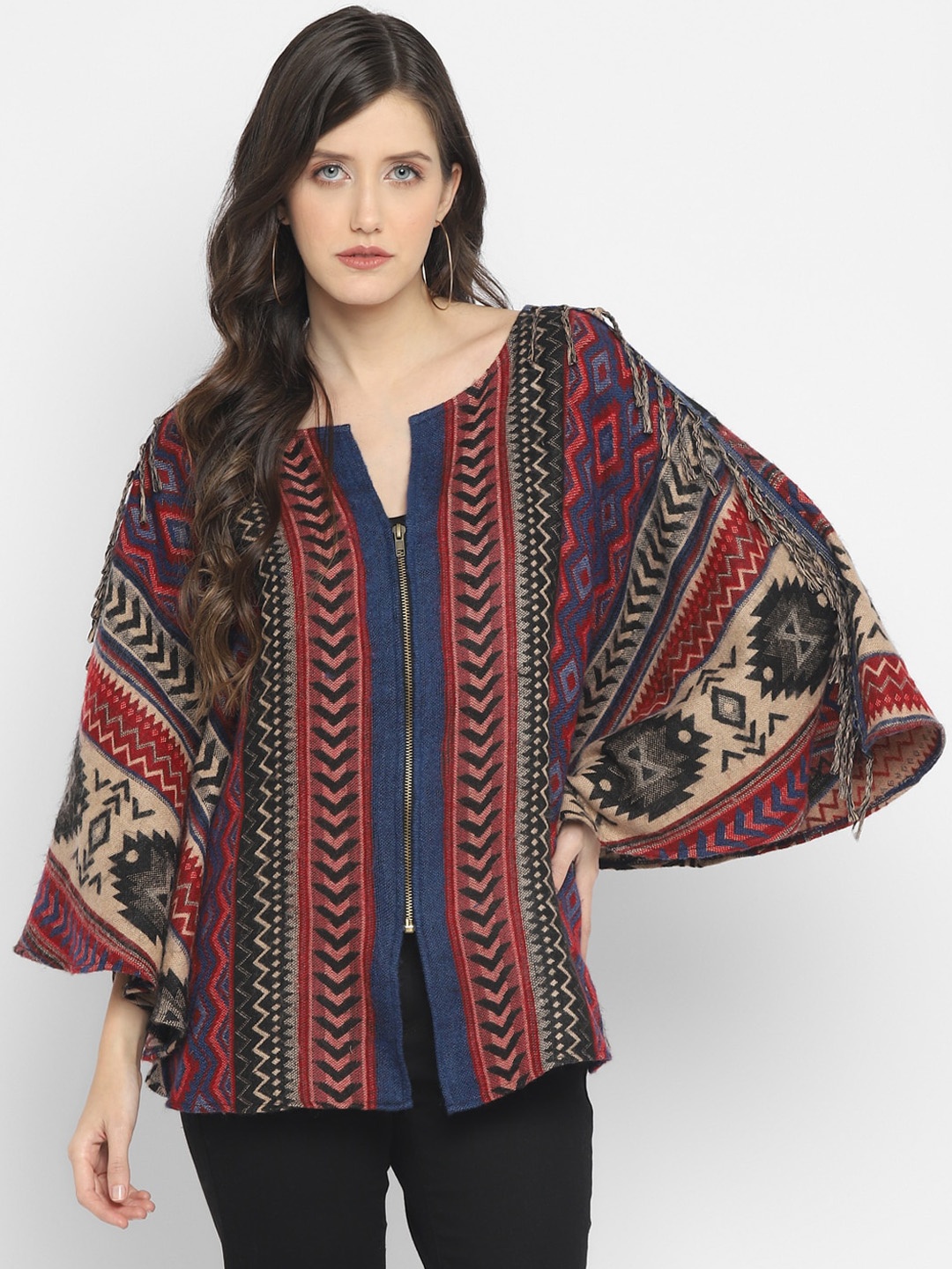 

Taurus Geometric Pattern Extended Sleeves Cardigan, Blue