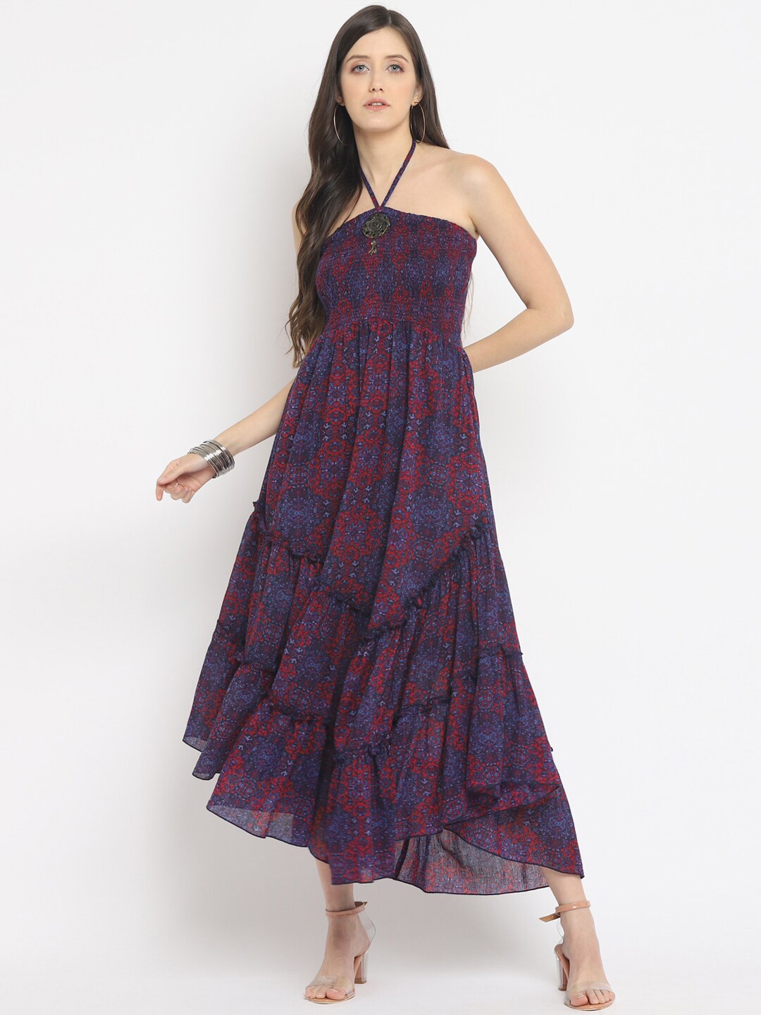 

Taurus Blue & Red Halter Neck Maxi Dress