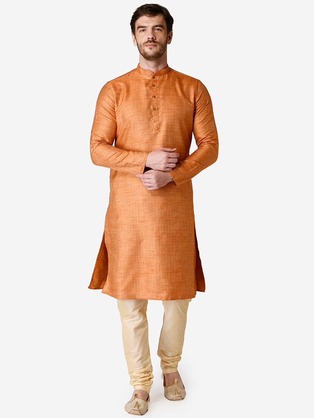

TABARD Men Orange Silk Blend Plain Kurta