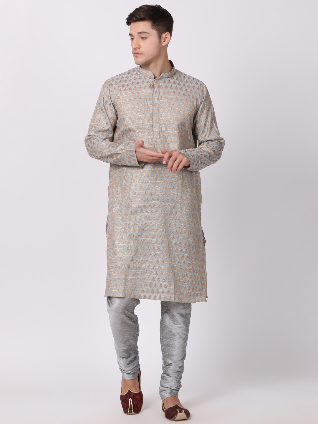 

TABARD Men Silver-Toned Jacquard Printed Kurta