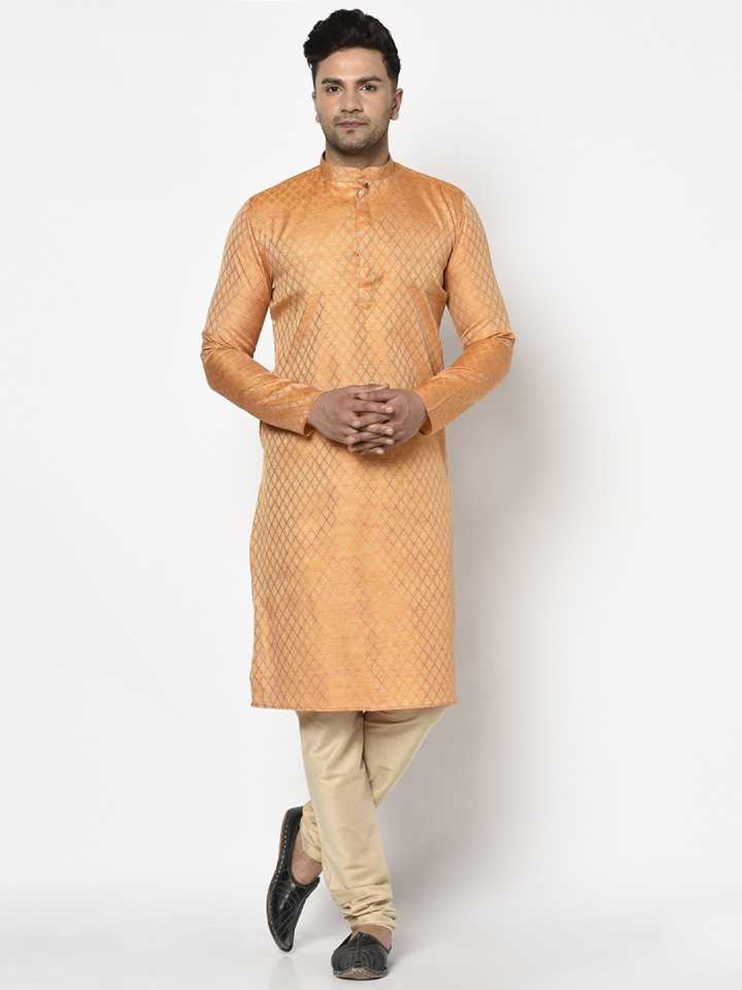 

TABARD Men Orange Woven Design Jacquard Kurta