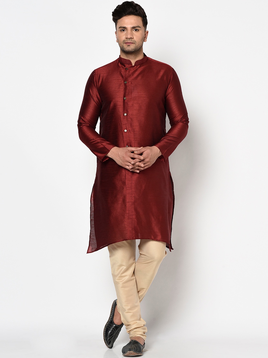 

TABARD Men Maroon Solid Jacquard Kurta