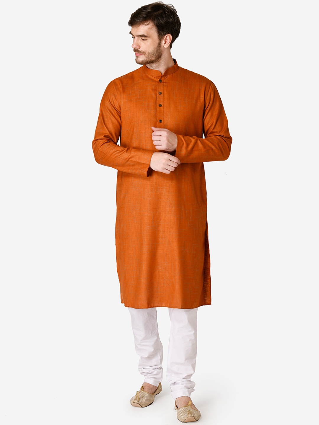 

TABARD Men Checked Pure Cotton Kurta, Rust