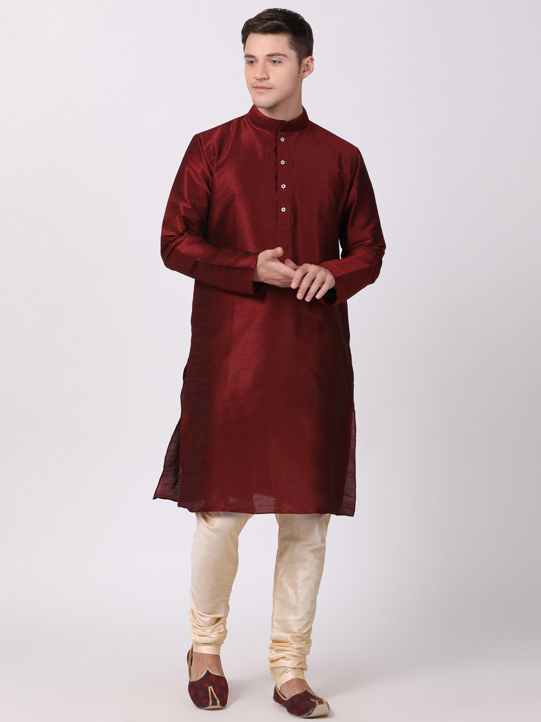 

TABARD Men Maroon Dupion Plain Kurta