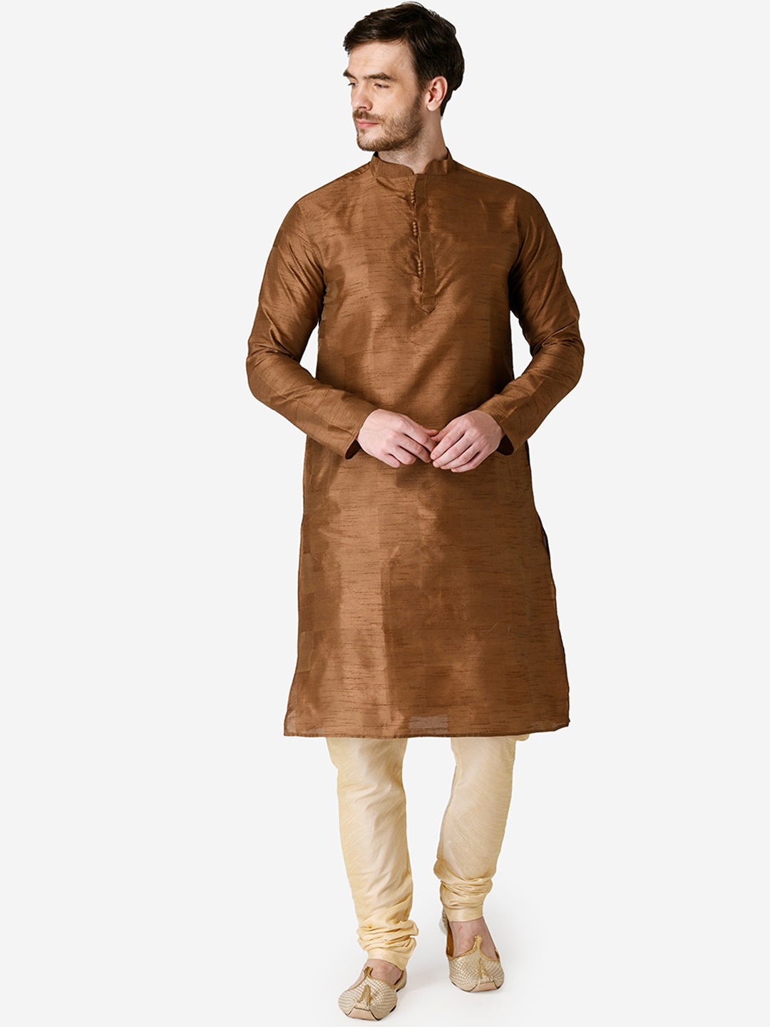 

TABARD Men Brown Solid Silk Blend Straight Kurta