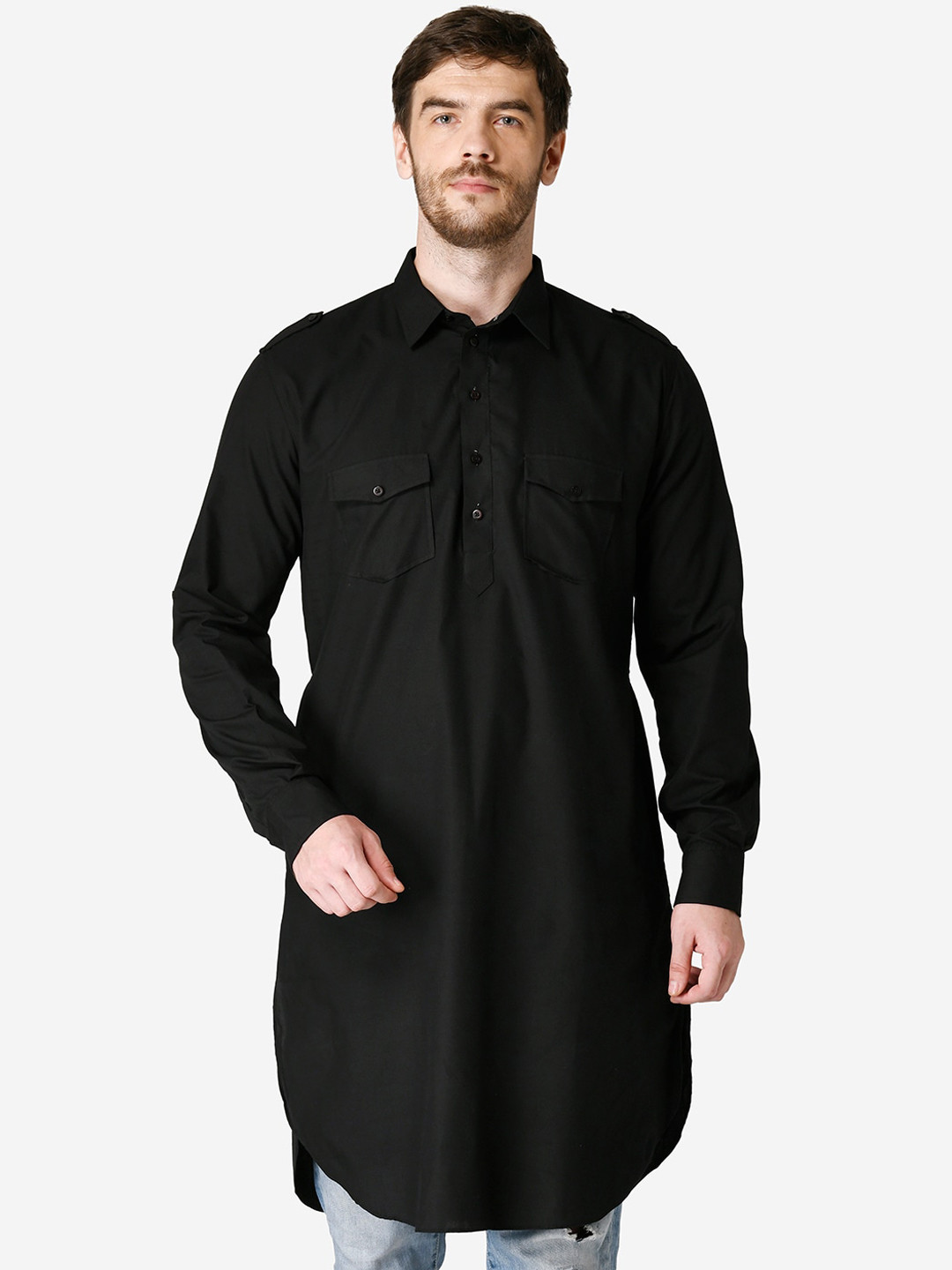 

TABARD Men TABARD Cotton Plain Kurta, Black