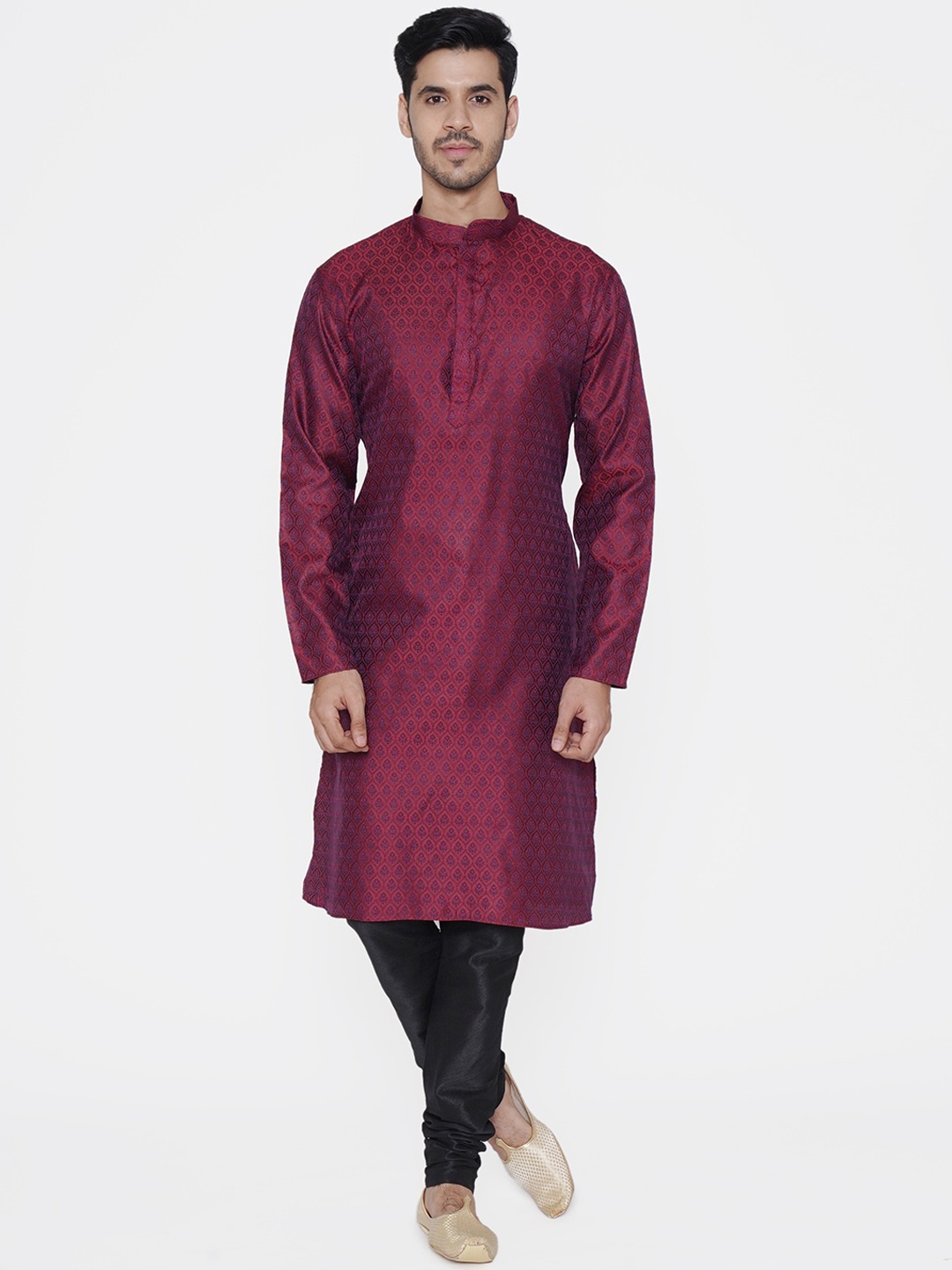 

TABARD Men Maroon Ethnic Motifs Jacquard Kurta