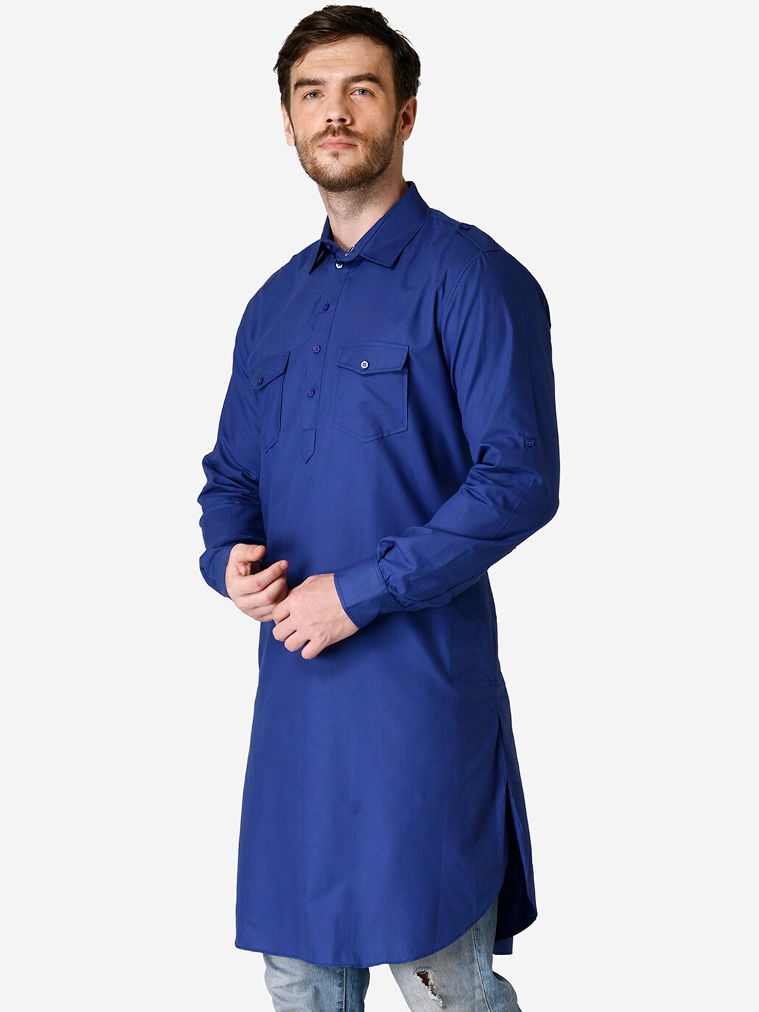 

TABARD Men Cotton Plain Kurta, Blue