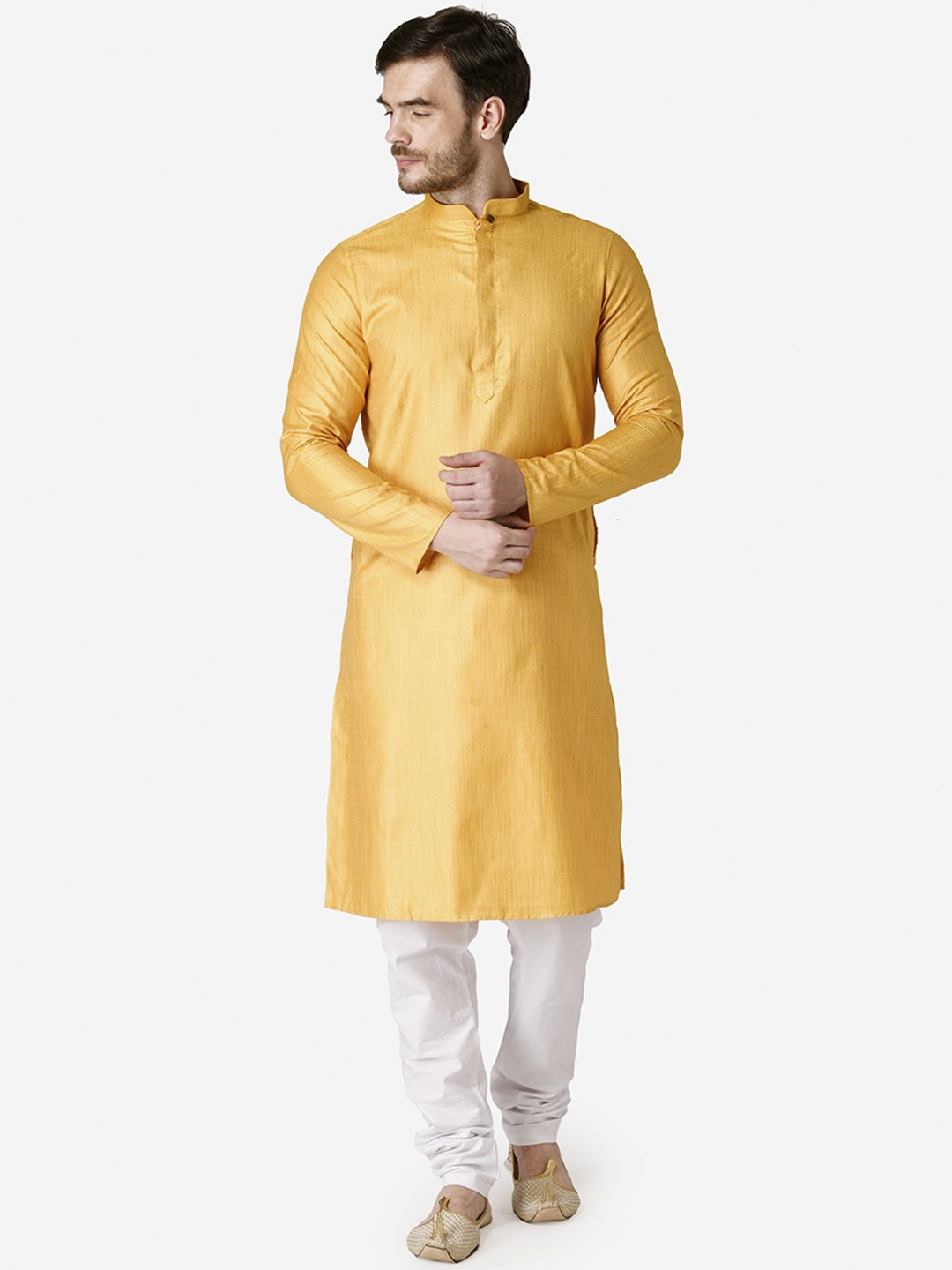 

TABARD Men Yellow Woven Design Jacquard Kurta