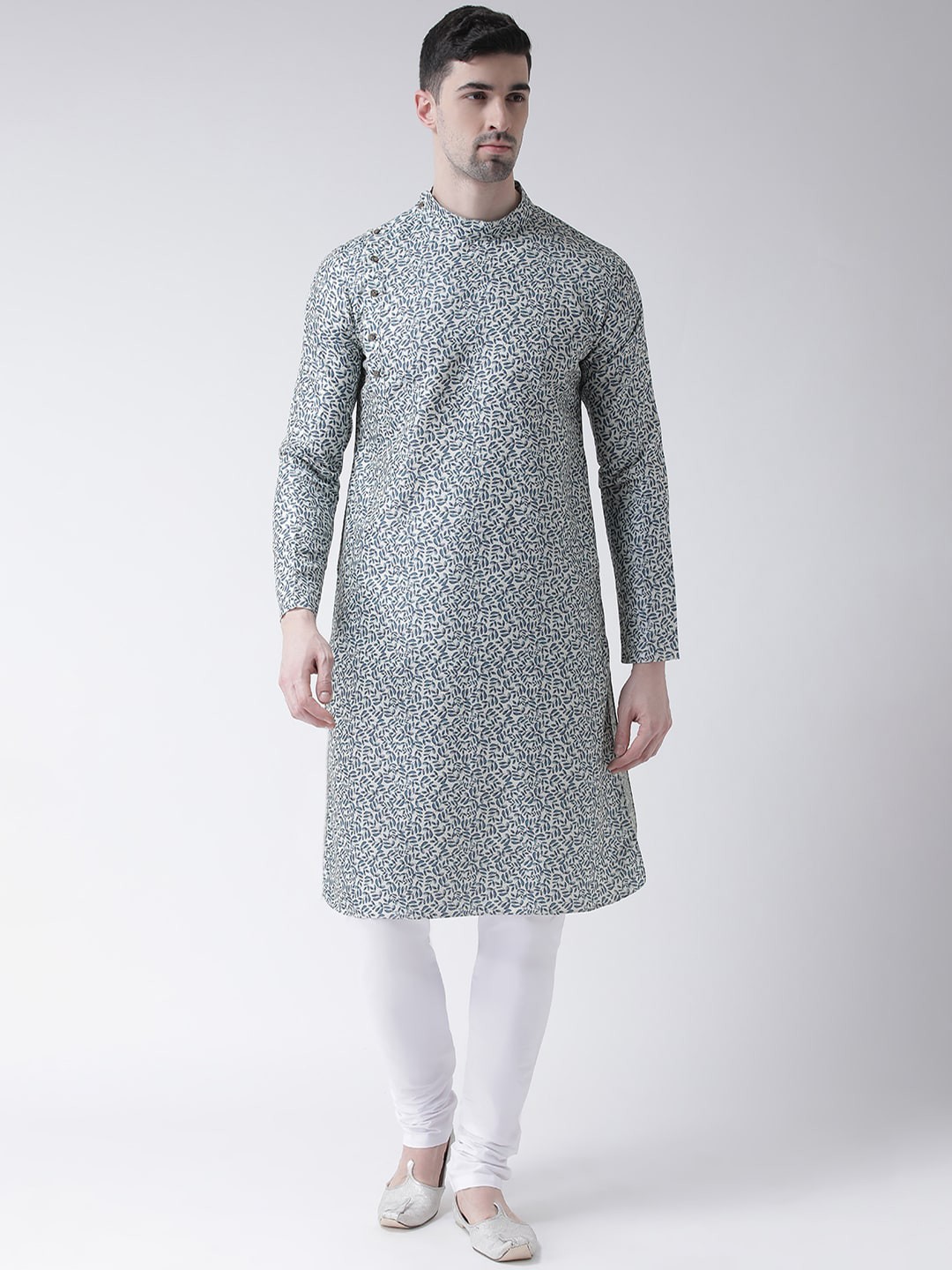 

TABARD Men White & Blue Cotton Printed Kurta