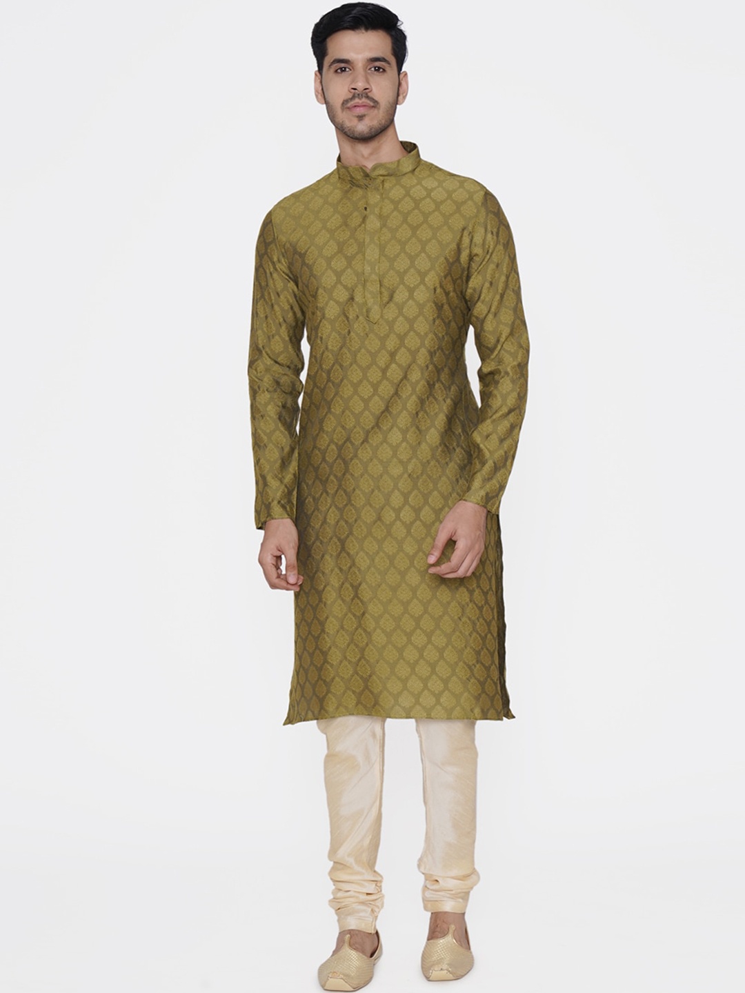 

TABARD Men Green Ethnic Motifs Jacquard Kurta