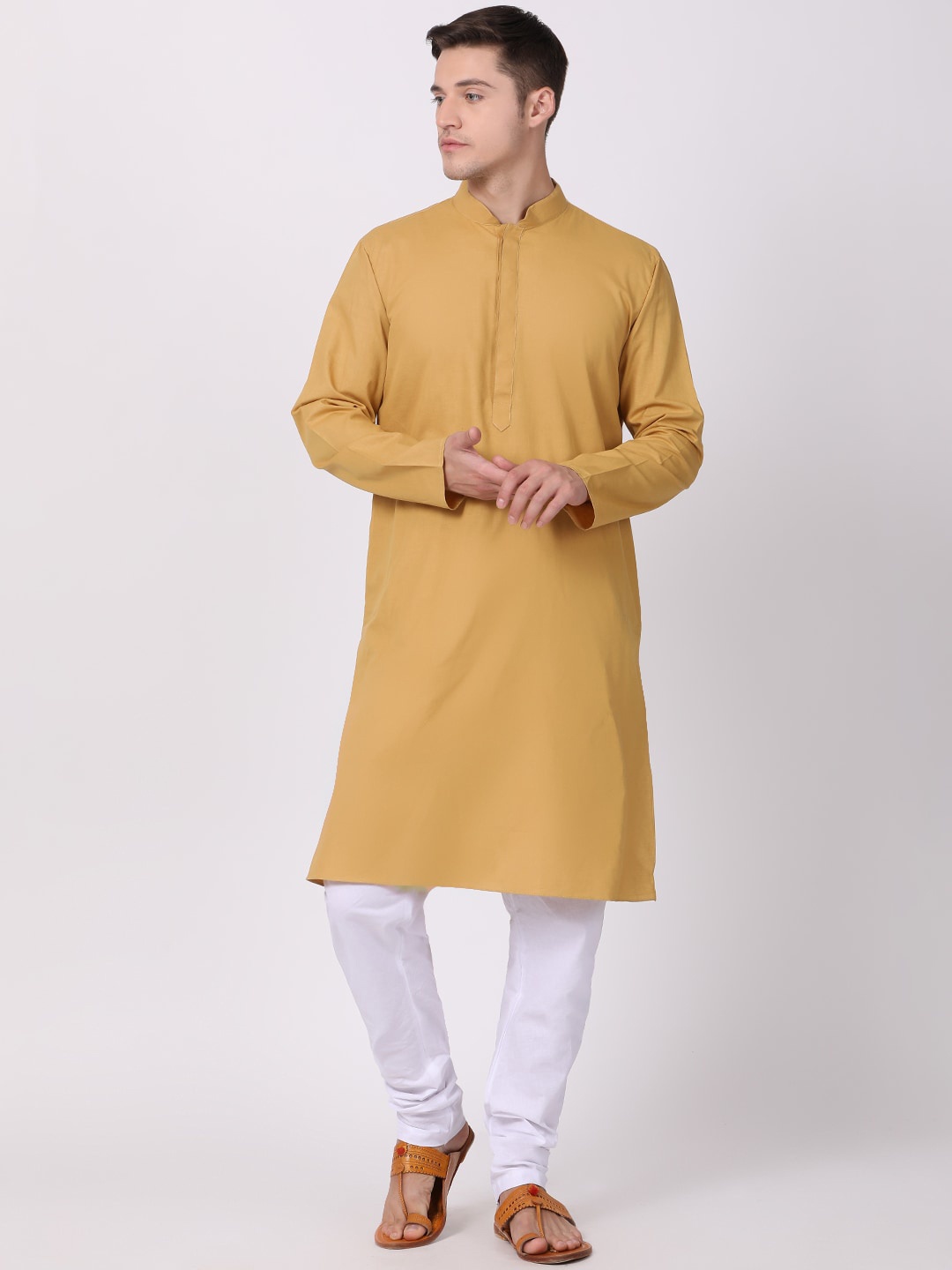 

TABARD Men Beige Solid Mandarin Collar Cotton Kurta