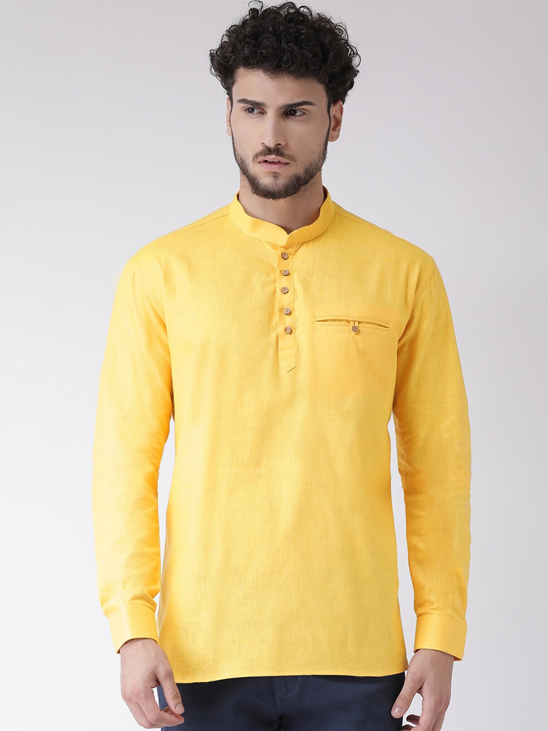 

TABARD Men Cotton Plain Kurta, Yellow