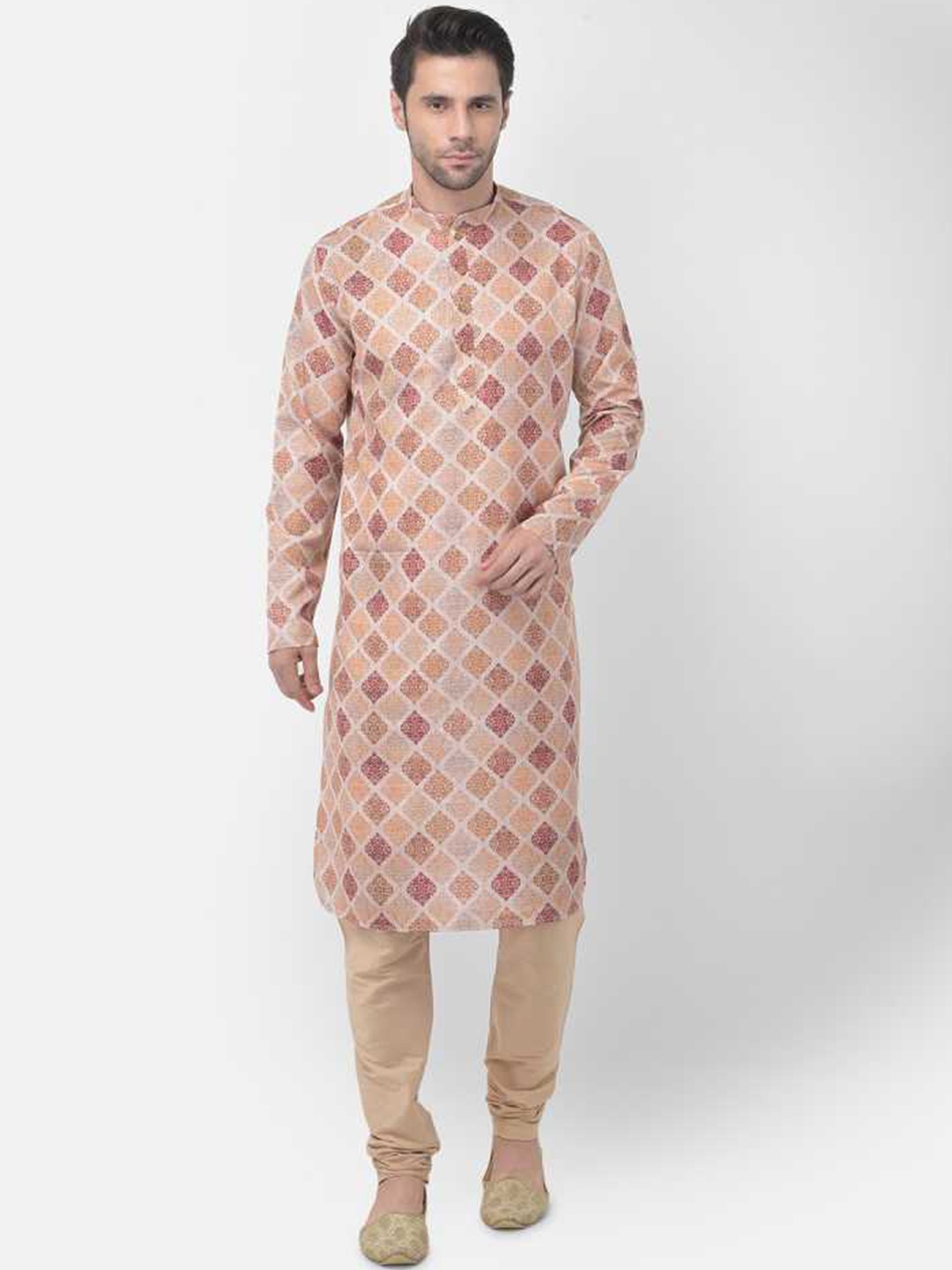 

TABARD Men Beige & Red Cotton Printed Kurta