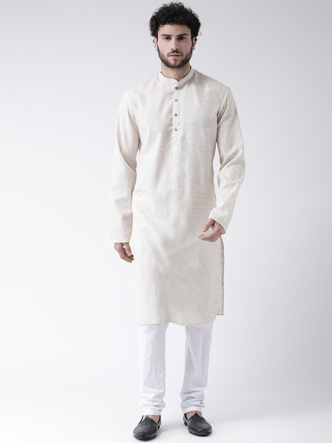 

TABARD Men Beige Solid Band Collar Cotton Kurta