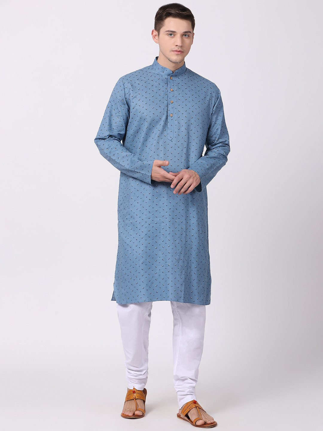 

TABARD Men Blue Printed Mandarin Collar Cotton Kurta